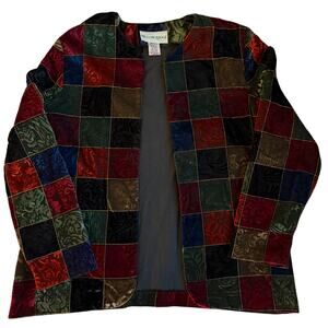 Vintage Willow Ridge Multicolored Checkered, Velvet, Open Jacket- 8P